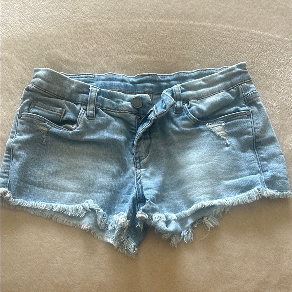 Pale Blue Cut-Off Jean Shorts with Frayed Hem